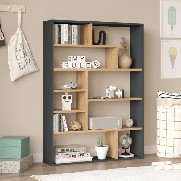 176 000203 Bookcase Decora pakoworld in natural-anthracite shade 90x22x123.6cmIndoor furniture > Bookshelves