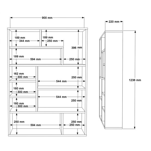 176 000204 3 Bookcase Decora pakoworld in natural-whiteshade 90x22x123.6cmIndoor furniture > Bookshelves