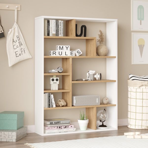 176 000204 Bookcase Decora pakoworld in natural-whiteshade 90x22x123.6cmIndoor furniture > Bookshelves