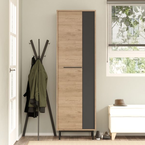 176 000207 2 Shoe rack Scarpiera 9-seater pakoworld in natural-anthracite shade 57.2x35.5x185.60cmIndoor furniture > Shoe storage cabinet & cupboards
