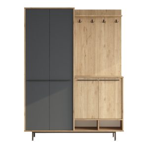176 000213 3 Cloat entrance furniture with storage space pakoworld in natural-anthracite shade 147.4x35.5x195.6cmIndoor furniture > Entrance furniture