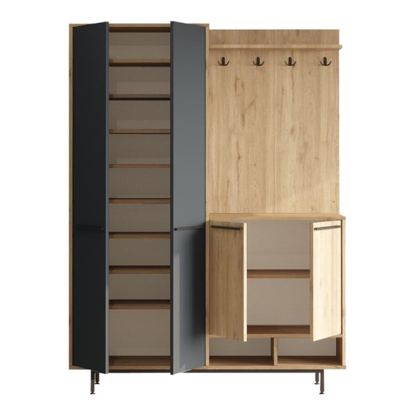 176 000213 4 Cloat entrance furniture with storage space pakoworld in natural-anthracite shade 147.4x35.5x195.6cmIndoor furniture > Entrance furniture