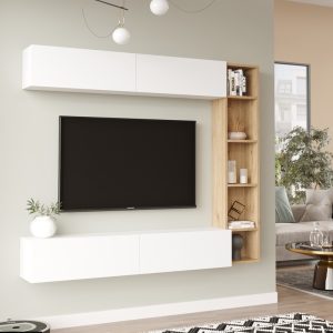 176 000217 Compo living room set wall-mounted pakoworld in natural-white shade 169.10x25,8x143.5cmIndoor furniture > Living room sets