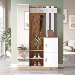 176 000219 2 Saron entrance furniture with pakoworld mirror in natural-white shade 113x35x180cmIndoor furniture > Entrance furniture