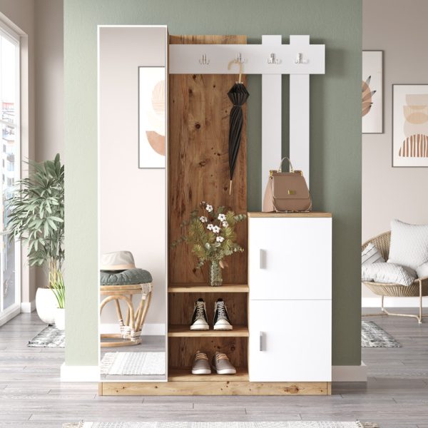 176 000219 2 Saron entrance furniture with pakoworld mirror in natural-white shade 113x35x180cmIndoor furniture > Entrance furniture