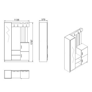 176 000219 3 Saron entrance furniture with pakoworld mirror in natural-white shade 113x35x180cmIndoor furniture > Entrance furniture