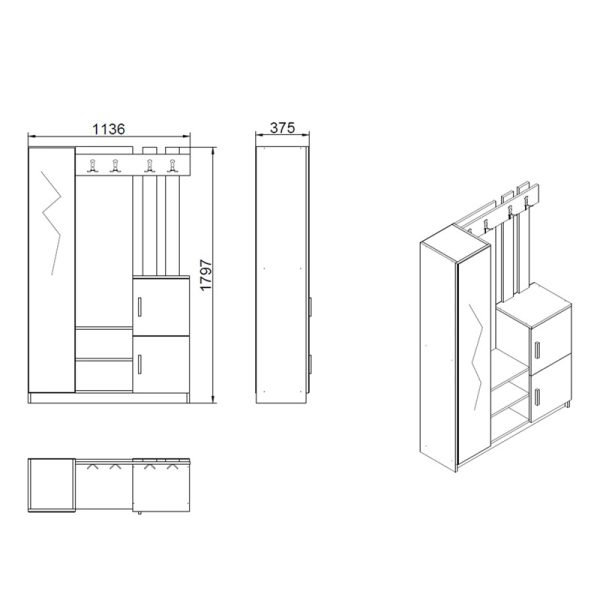 176 000219 3 Saron entrance furniture with pakoworld mirror in natural-white shade 113x35x180cmIndoor furniture > Entrance furniture