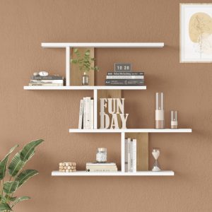 176 000231 2 Zaka pakoworld wall shelf in natural-white shade 98.7x14.5x78cmIndoor furniture > Wall shelves