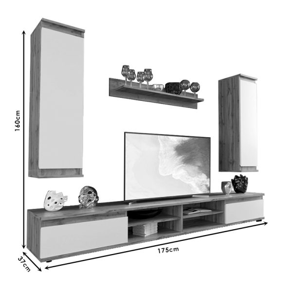 192 000025 3 TV unit Sandro pakoworld walnut-white 175x37x160cmIndoor furniture > Living room sets