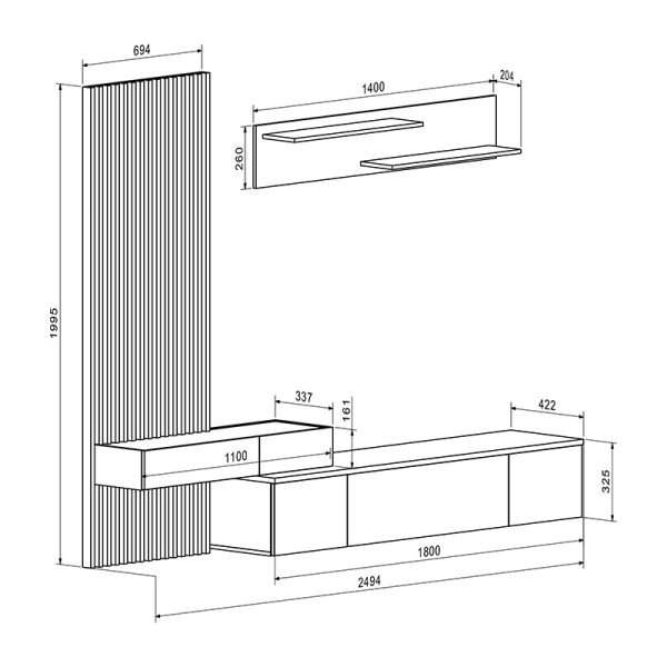 192 000032 2 TV unit Litende pakoworld sonoma-white 249.5x42x199.5cmIndoor furniture > Living room sets
