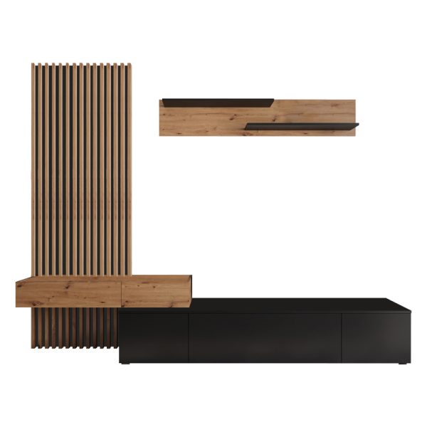 192 000033 TV unit Litende pakoworld black-sonoma melamine 249.5x42x199.5cmIndoor furniture > Living room sets
