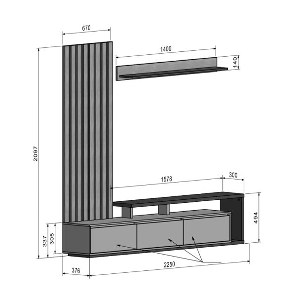192 000037 2 Claironse pakoworld anthracite melamine living room set 225x37.6x210cmIndoor furniture > Living room sets
