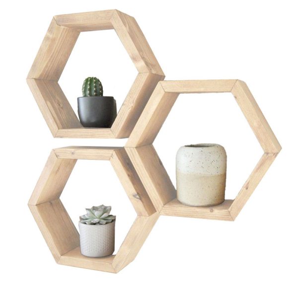 197 000021 Wall set unit Radix pakoworld 3 pics solid pine wood natural 30x9x34cmIndoor furniture > Home organization