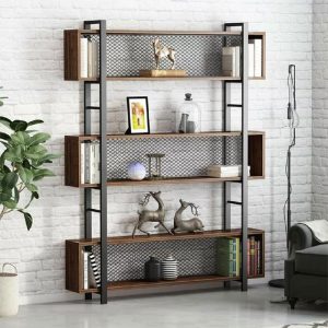 197 000059 2 Bookcase Fifer pakoworld walnut-black 120x27x185cmOffice furniture > Bookshelves