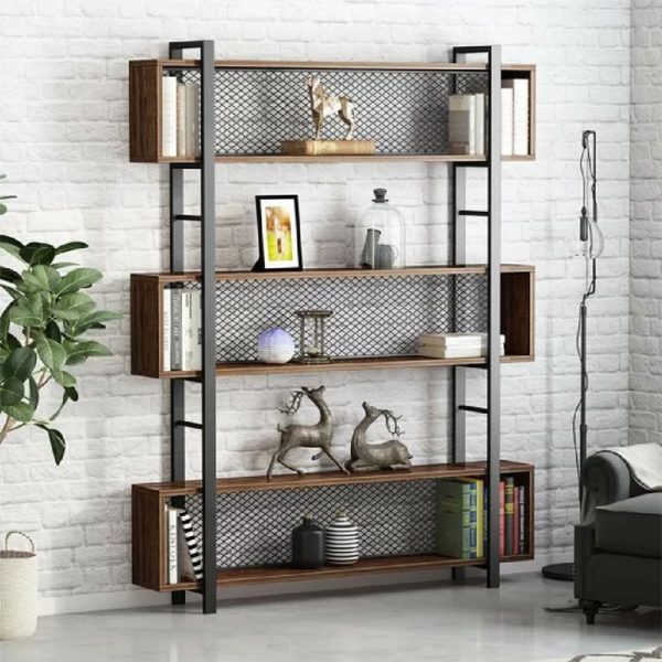 197 000059 2 Bookcase Fifer pakoworld walnut-black 120x27x185cmOffice furniture > Bookshelves