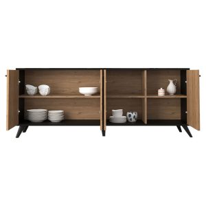 197 000176 3 Buffet Flipter pakoworld melamine oak-black 180x40x78,6cmIndoor furniture > Buffets