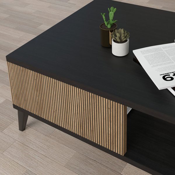 197 000191 2 Coffee table Flipter pakoworld melamine oak-black 83x54x34cmIndoor furniture > Coffee tables