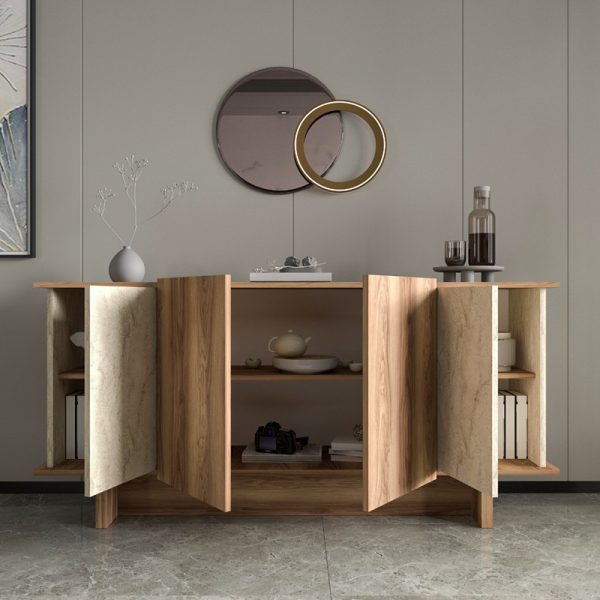 197 000270 2 Aramos pakoworld sideboard in walnut shade with marblew effect 180x45x80cmIndoor furniture > Buffets