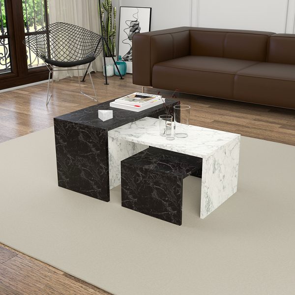 197 000284 2 Mabole pakoworld coffee tables 3 pcs in marble effect 65x35x45cmIndoor furniture > Coffee tables