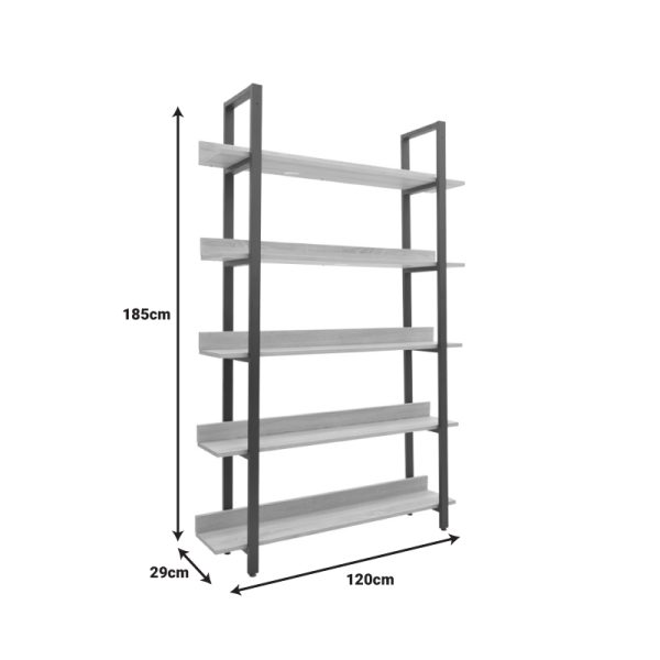 197 000290 4 Almond pakoworld bookcase in oak-black shade 120x29x185cmIndoor furniture > Bookshelves