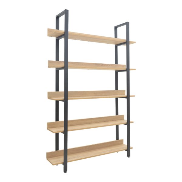 197 000290 Almond pakoworld bookcase in oak-black shade 120x29x185cmIndoor furniture > Bookshelves