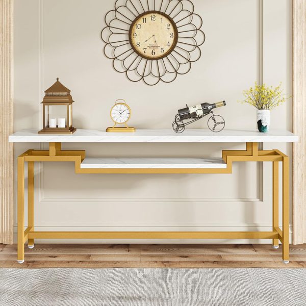 197 000295 2 Onole pakoworld console in marble look - gold metal 180x35x82cmIndoor furniture > Drawers-consoles