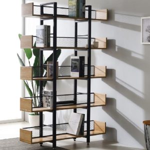 197 000299 Musha pakoworld bookcase metal black with oak shade 120x22x185cmIndoor furniture > Bookshelves