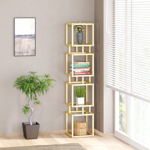 197 000300 2 Kubo pakoworld metal floor rack in gold shade 30x30x150cmIndoor furniture > Home organization > Kitchen > Shelves