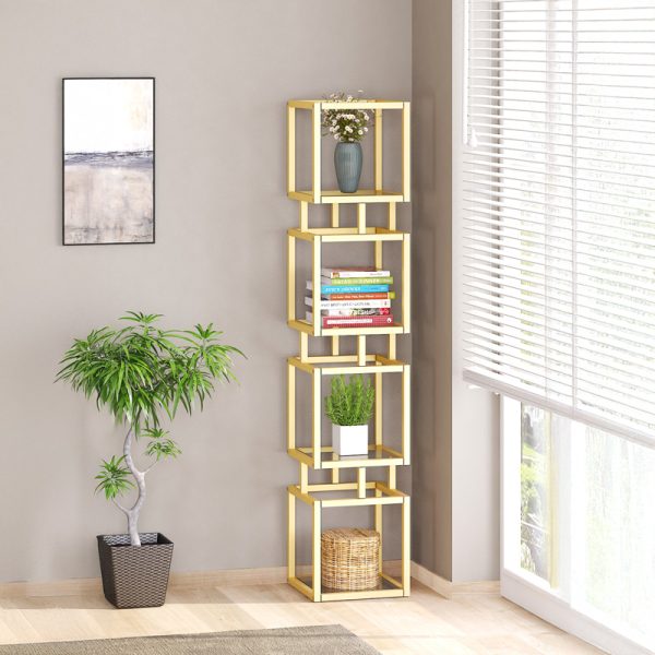 197 000300 2 Kubo pakoworld metal floor rack in gold shade 30x30x150cmIndoor furniture > Home organization > Kitchen > Shelves