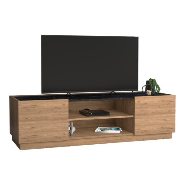 197 000316 Betna pakoworld TV cabinet in walnut color with black marble finish 150x42x48cmIndoor furniture > TV stands