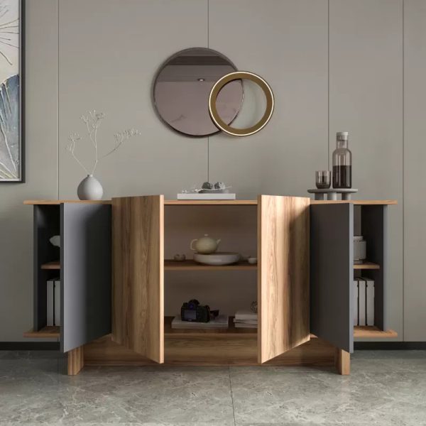 197 000317 2 Aramos sideboard pakoworld in anthracite - oak shade 180x45x80cmIndoor furniture > Buffets