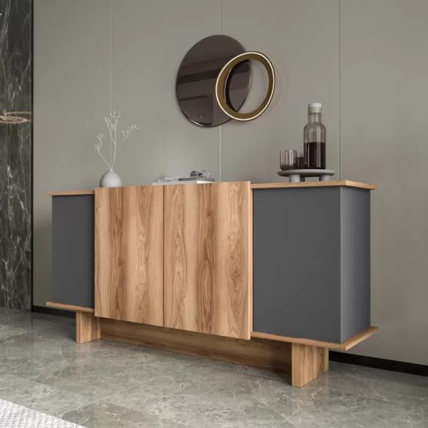 197 000317 3 Aramos sideboard pakoworld in anthracite - oak shade 180x45x80cmIndoor furniture > Buffets