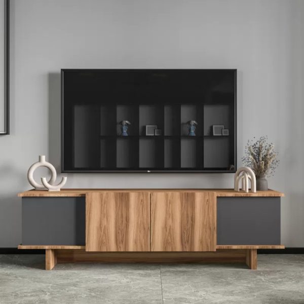 197 000318 2 Aramos pakoworld TV cabinet in anthracite-oak shade 180x33x50cmIndoor furniture > TV stands
