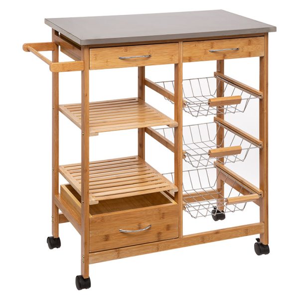 199 000130 7-Tier trolley Esla pakoworld bamboo natural-white 73,5x37x86cmIndoor furniture > Home organization > Kitchen > Trolley
