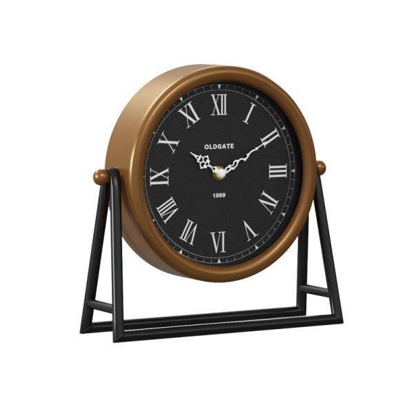 199 000555 Table clock Clocky pakoworld black-golden metal-mdf 26.5x7x26.5cmDecoration > Clocks