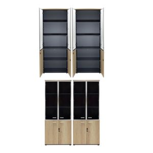 200 000173 2 Wardrobes Lotus pakoworld with 2 doors by glass/wood in oak-dark grey color 160x45x180cmOffice furniture > Office closets