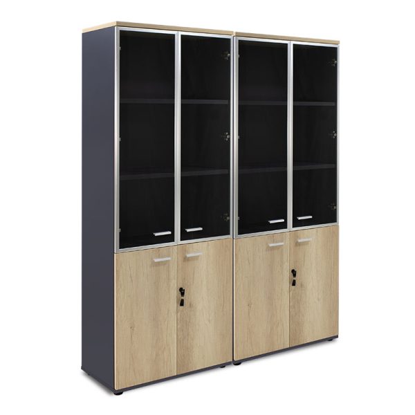 200 000173 Wardrobes Lotus pakoworld with 2 doors by glass/wood in oak-dark grey color 160x45x180cmOffice furniture > Office closets