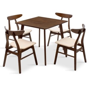 200 000176 Dining set Benson - Orlean pakoworld 5pcs 80x80x75cm in walnut - beige fabricIndoor furniture > Dinning sets
