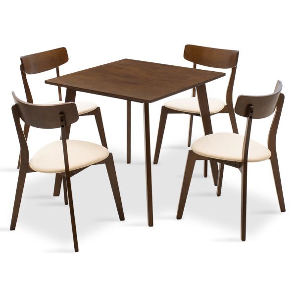 200 000178 Dining set Benson - Toto pakoworld 5pcs 80x80x75cm in walnut - beige fabricIndoor furniture > Dinning sets