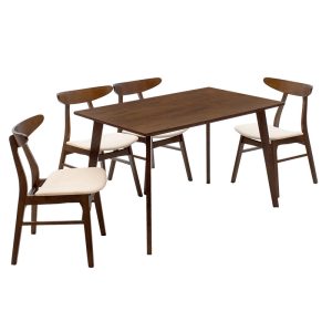 200 000182 2 Dining set Benson - Orlean pakoworld 5pcs 120x80x75cm in walnut - beige fabricIndoor furniture > Dinning sets