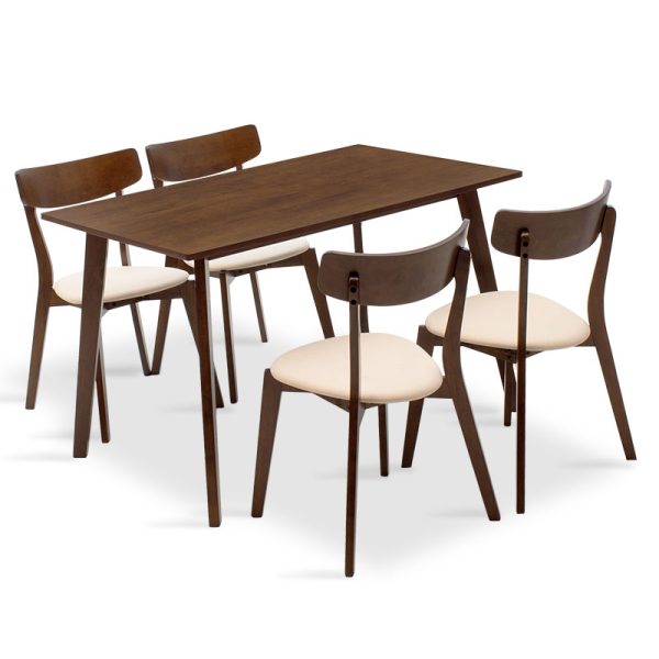 200 000184 Dining set Benson - Toto pakoworld 5pcs 120x75x75cm in walnut - beige fabricIndoor furniture > Dinning sets