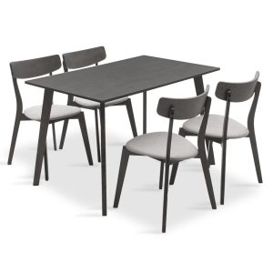 200 000187 Dining set Benson - Toto pakoworld 5pcs 120x75x75cm in rustic grey - grey fabricIndoor furniture > Dinning sets