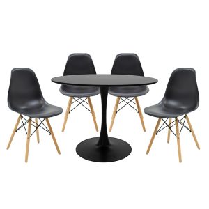 200 000473 Balou-Julita dining table set of 5 pakoworld MDF and pp in black-natural shade Φ100x75cmIndoor furniture > Dinning sets