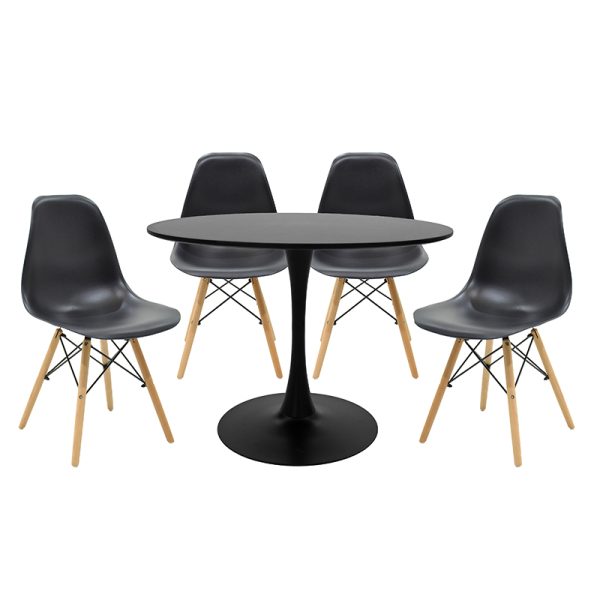 200 000473 Balou-Julita dining table set of 5 pakoworld MDF and pp in black-natural shade Φ100x75cmIndoor furniture > Dinning sets
