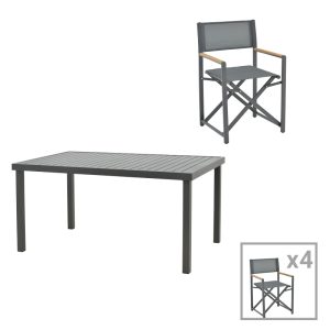 200 000772 Mabu-Klinton dining table set of 5 pakoworld aluminum and fabric in anthracite shade 150x80x74cmOutdoor furniture > Garden food table