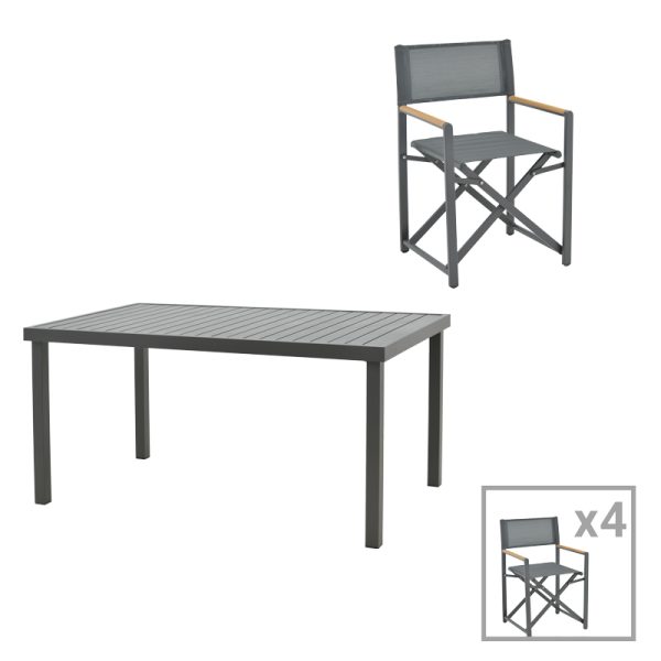 200 000772 Mabu-Klinton dining table set of 5 pakoworld aluminum and fabric in anthracite shade 150x80x74cmOutdoor furniture > Garden food table