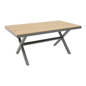 200 000775 4 Mabu-Thorio dining table set of 7 pakoworld anthracite aluminum and plywood in a natural shade 160x90x75cmOutdoor furniture > Garden food table