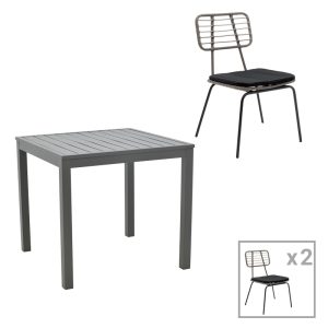 200 000789 Dining table Naoki - Kliton set of 3 pakoworld anthracite aluminum and metal in black shade 80x80x74cmEASTER OFFERS