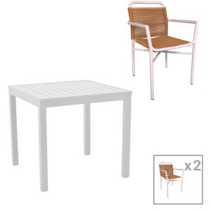 200 000790 Kliton dining table - Clutch set of 3 pakoworld aluminum in white shade 80x80x74cmOutdoor furniture > Garden food table