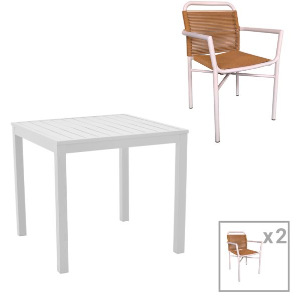200 000790 Kliton dining table - Clutch set of 3 pakoworld aluminum in white shade 80x80x74cmOutdoor furniture > Garden food table